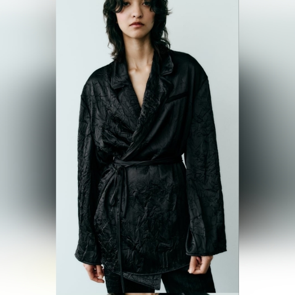 ZARA  Wrinkle Satin Effect Wrap Kimono Sz M-L